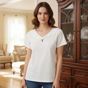 Rafaella White Short Sleeve Tee with Bow Accent